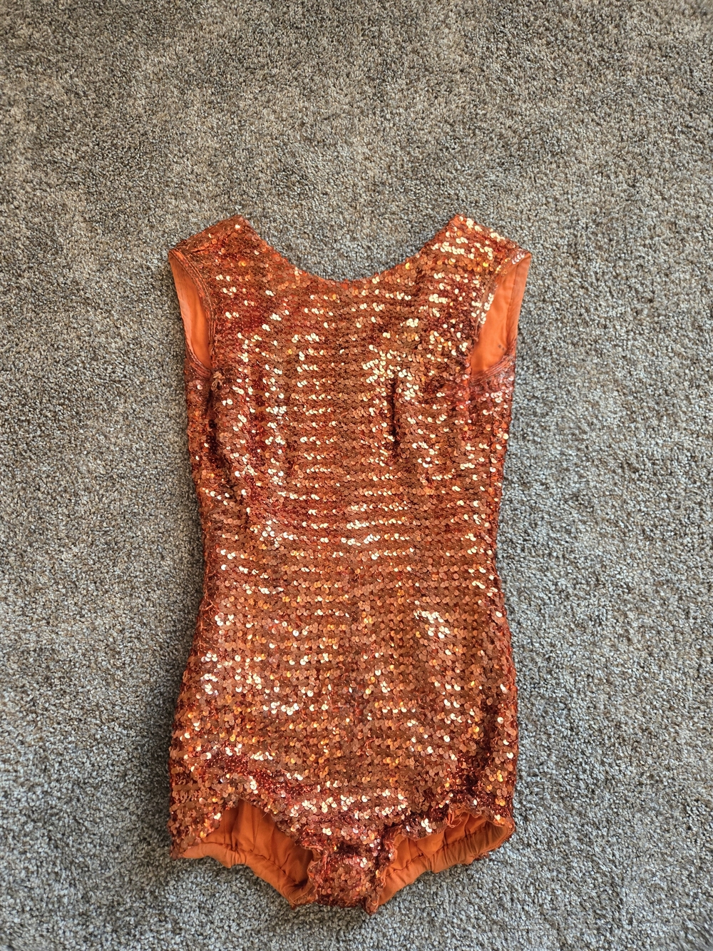 Women's Orange Sequin Sleeveless Majorette Leotard Vintage